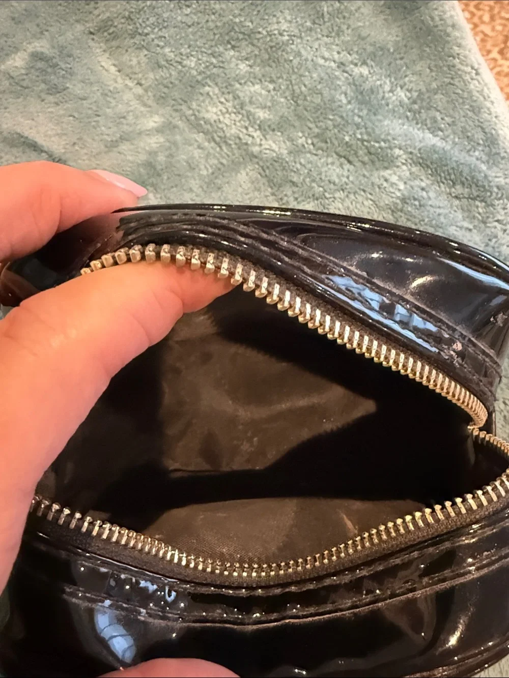 Tory Burch Black Patent Logo Zip Cosmetic Case